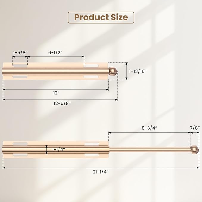 Supforce 2 PACK Valet Rod for Closet Pull Out, Retractable Slide Out Valet Rod Closet Organization, 12" Aluminum Valet Clothing Hanger Rods Perfect for Suits, Freshly Pressed Clothes, Gold