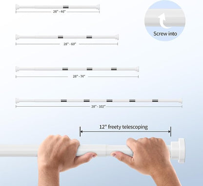 Mcrbeay Shower Curtain Rod, 1" Diameter Heavy Duty Tension Shower Rod, Non Slip Adjustable 28-46 inch No Drilling Shower Curtain Rods Spring Tension For Bathroom, Shower Stall, No Rust, White