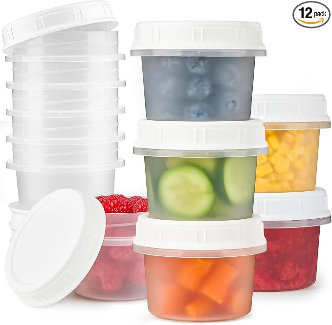 TUZAZO 12 Pack - 4 Oz Food Storage Containers with Screw Lids, Airtight Plastic Small Freezer Storage Container for Ice Cream, Overnight Oats, Snack, Soup, Portion and Meal Prep Container