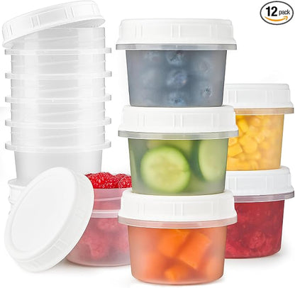 TUZAZO 12 Pack - 4 Oz Food Storage Containers with Screw Lids, Airtight Plastic Small Freezer Storage Container for Ice Cream, Overnight Oats, Snack, Soup, Portion and Meal Prep Container