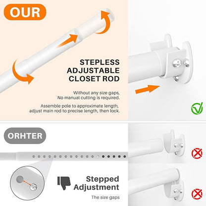 Closet Rod, Closet Rods for Hanging Clothes, 17 to 37 inch Adjustable Closet Hanging Rod, Heavy Duty Clothes Rod Clothing Bar, Closet Poles for Hanging Clothes for Wardrobes, Shower Curtain