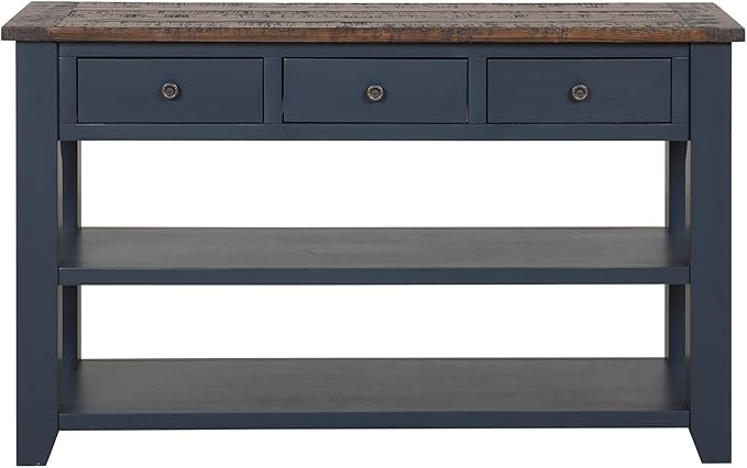 LKTART Solid Wood Console Table Sofa Table with Storage Drawers and Bottom Shelf Entryway Table for Entry Hallway Foyer Sofa Couch Table Easy Assembled (48.8" Blue)