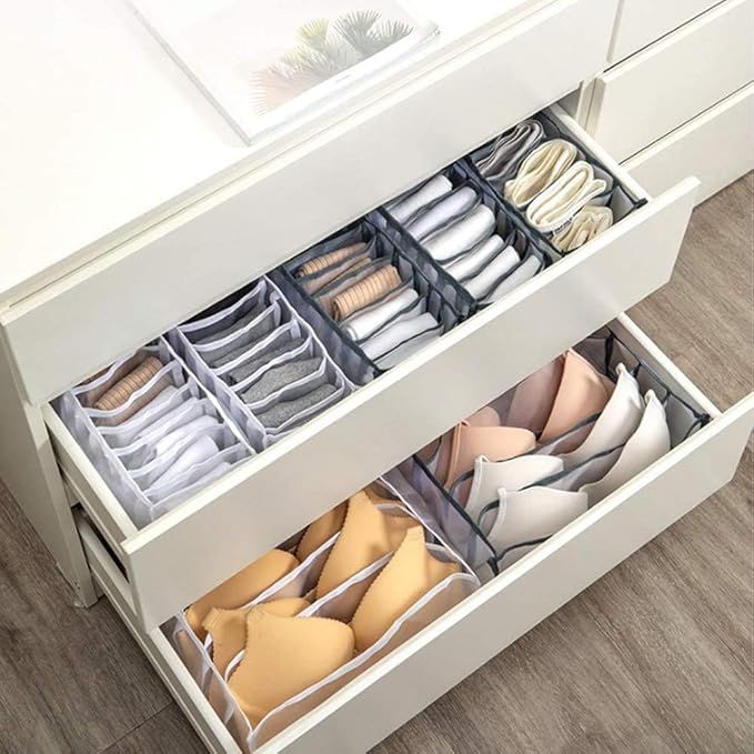 TOPARCHERY 3 Set Underwear Organizer, Foldable Bra Underwear Drawer Organizer Divider Bins for Underwear, Socks, Ties, Bras, Underwear Storage Compartment Box (Gray)