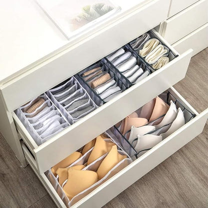 TOPARCHERY 3 Set Underwear Organizer, Foldable Bra Underwear Drawer Organizer Divider Bins for Underwear, Socks, Ties, Bras, Underwear Storage Compartment Box (Gray)
