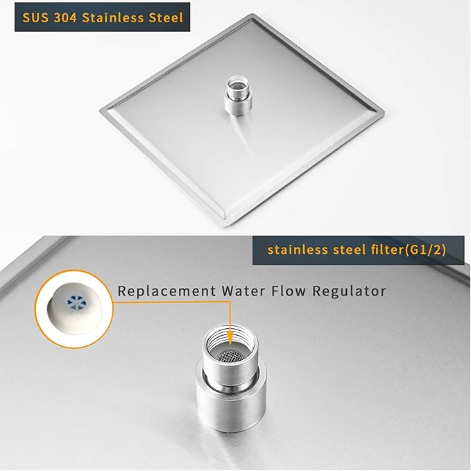 BESy 8 Inch Rain Shower Head, 8" Square Rainfall & High Pressure Stainless Steel Bath Shower Head, 1/16" Ultra Thin, Waterfall Full Body Coverage with Silicone Nozzle, Non Fingerprint Brushed Finish