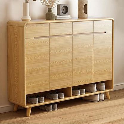 NIUYAO Shoe Storage Cabinet with 4 Drawers Solid Wood Morden Simple Style Free Standing Hidden Shoe Racks Organizer for Entrance Hallway Entryway -Wood 55" L x 14" W x 40" H