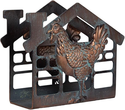 Metal Rooster Napkin Holder for Table,Rustic Farmhouse Napkin Holders for Paper Napkins,Antique Copper Tusse Napkins Stand Tabletop Dispenser with Non-Slip for Kitchen Dining Room Coffee Shop Bar