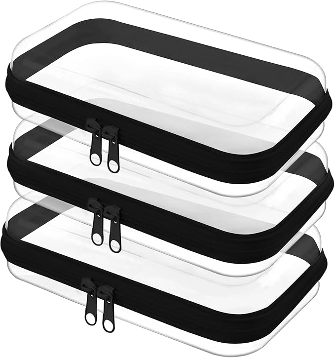 Topfinder Clear Hard Shell Zipper Case,Clear Toy Storage Pouch,Waterproof Transparent Organizer Cosmetic Case for Travel, Office, Home (Black, 3*S)