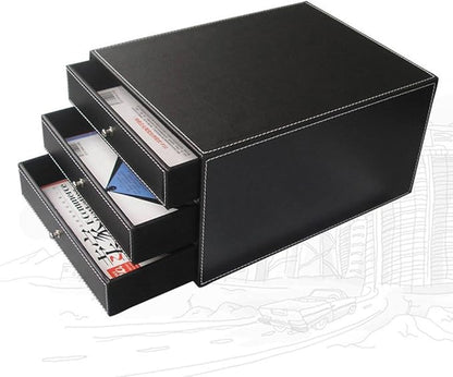 KINGFOM 8 PCS/SET Desk Organizers, Pu Leather Office & Home Desktop Decor Supplies Storage Box, Including Files Organizer Drawer, Memo Paper Holder, Tissue Holder and Mouse Pad etc (T03-Black)