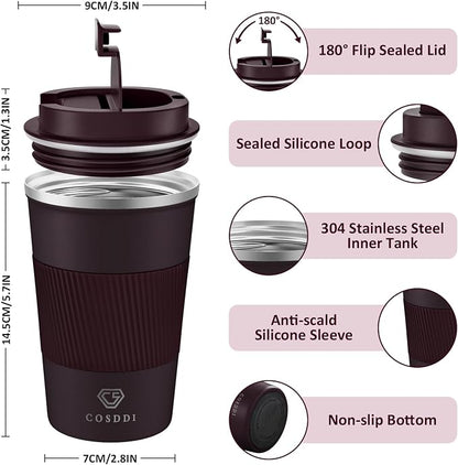 CS COSDDI 12 oz Stainless Steel Vacuum Insulated Tumbler - Coffee Travel Mug Spill Proof with Lid - coffee Cup for Keep Hot/Ice Coffee,Tea and Beer (3rd Brown)