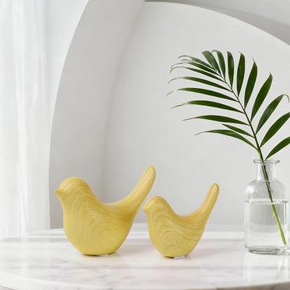 WhimWove 2 Pcs Ceramic Small Bird Figurines Modern Animal Statues for Home 、Room Decor and Bedroom Decor and Bookshelf Display (Light Wood Grain)