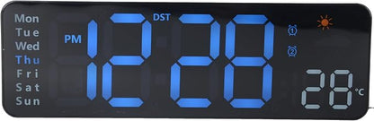 OceeK Large Digital Wall Clock, Digital Clock Large Display with Remote Control,Modern Electric Wall Clock 11",Black Frame Blue Big Digits