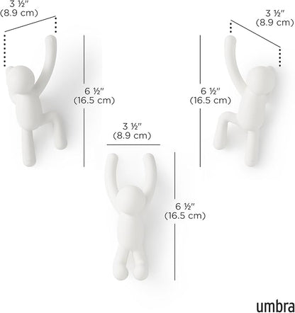 Umbra Buddy Wall Hooks – Decorative Wall Mounted Coat Hooks for Hanging Coats, Scarves, Bags, Purses, Backpacks, Towels and More, Set of 3, White