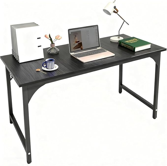 Computer Desk, 55 Inch Home Office Desks, Office Desk for Gaming Writing Study Work, Study Table with Large Legroom, Computer Desk with Metal Frame, Modern Simple Home Office Desk for Bedroom