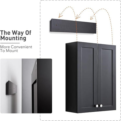 Matte Black Wall Mount Medicine Cabinet - Over Toilet Storage with 2 Adjustable Shelves, DTC Hinges & Metal Handles, Easy Assembly Bathroom Cabinet for Small Spaces
