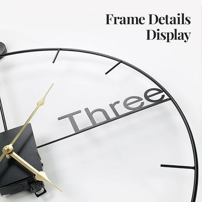 Cuspin Modern Large Wall Clock 24 inch with Pendulum, Battery Operated Silent Non-Ticking Metal Wall Clock for Living Room Decor, Decorative Hanging Clock for Bedroom, Office, Kitchen, Home