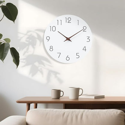 Mosewa Wall Clock 10 Inch Silent Non Ticking Battery Operated White Modern Office Simple Minimalist Decorative for Kitchen Home Bathroom Living Room