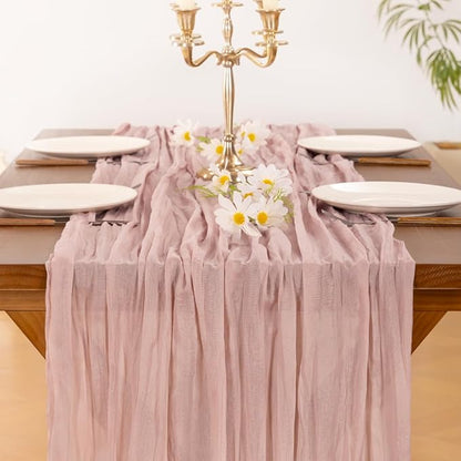 Socomi 3pcs Pink Cheesecloth Table Runner Valentine's Day Boho Rustic Gauze Dusty Pink Farmhouse 120 inch 10FT Cheese Cloth Runner for Wedding Party Baby Shower Birthday Home Decor