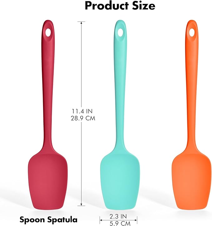 Ironberry Silicone Spoonula Set: 600ºF Heat Resistant Food Grade Cooking Baking Utensils, Kitchen Flexible Nonstick Rubber Pan Spoon Spatula for Mixing, Scrambling, Scooping (3 Pieces, Multicolor 5)