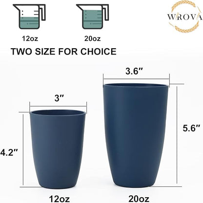 Wrova Wheat Straw Cups 6 PCS Good Alternative to Plastic Reusable Cups 12 oz Unbreakable Drinking Cup Reusable Dishwasher Safe Water Plastic Glasses Navy Blue