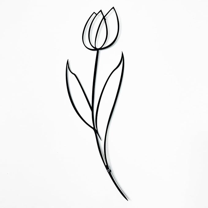 Minimalist Floral Metal Wall Art, Modern Tulip Design for Home Decor, Metal Flower Wall Sculpture for Living Room, Bedroom, or Office (79x26 inches)
