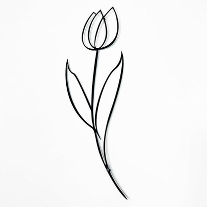 Minimalist Floral Metal Wall Art, Modern Tulip Design for Home Decor, Metal Flower Wall Sculpture for Living Room, Bedroom, or Office (24x8 inches)