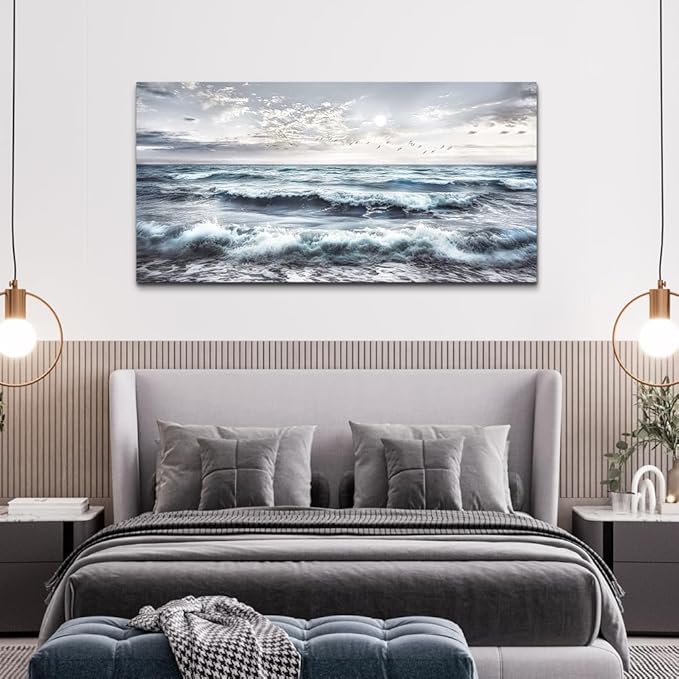 QIYILEXWART Large Wall Decor For Living Room Canvas Wall Art For Office Wall Decorations For Bedroom Watercolour Paintings Ocean Waves Picture Aesthetic Home Decor Ready To Hang
