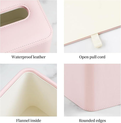 MEIBOOCH PU Leather Tissue Box Cover with Magnetic Closure, Square Tissue Box Holder with Rounded Edges Design (Pink, Square)