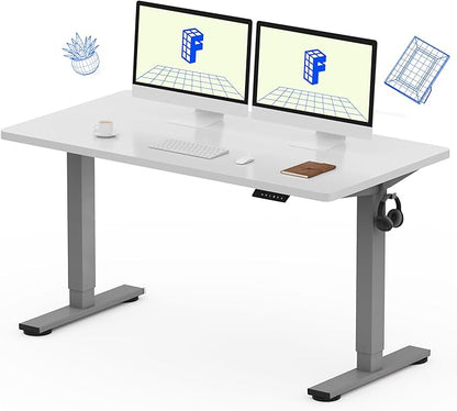 FLEXISPOT EN1 One-Piece Standing Desk with 1-Inch Thick Desktop, 55"x28" Electric Height Adjustable Desk for Home Office & Multi-Device Workstations, White(Silver Frame)