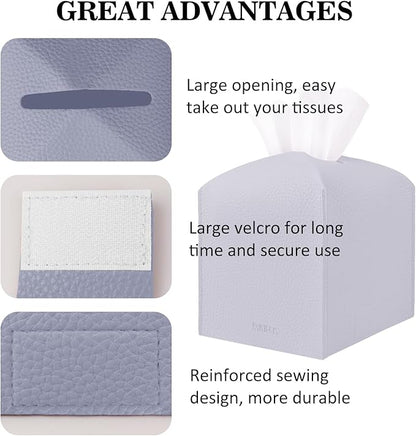 Tissue Box Cover Holder Square Tissue Cube Cover PU Leather Tissue Organizer with Bottom Belt for Bathroom, Tabletop, Car, Night Stands, Office, Home, Kitchen (1, Violet)
