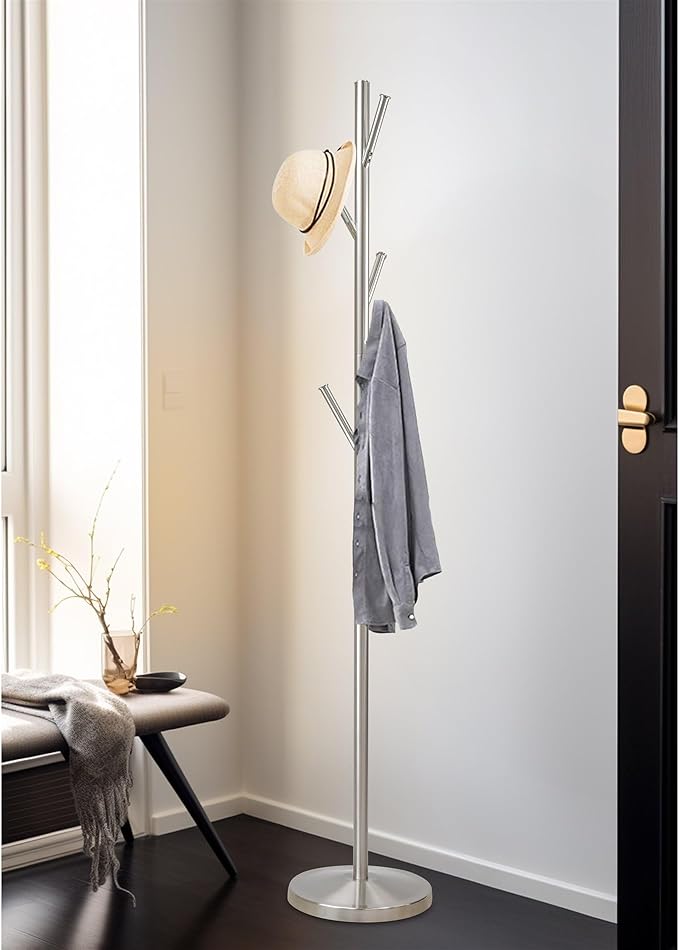 Kira Home Addison 68" Free Standing Metal Coat Rack/Stand, Satin Steel Finish