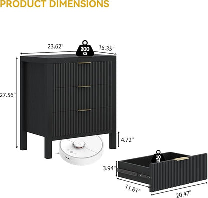 Nightstand Set of 2, Dresser and Nightstand Sets, Bedside Tables, Mid Century Nightstands with 6 Wide Drawers for Bedroom, Kids’ Room, Hallway, (Black X 2)