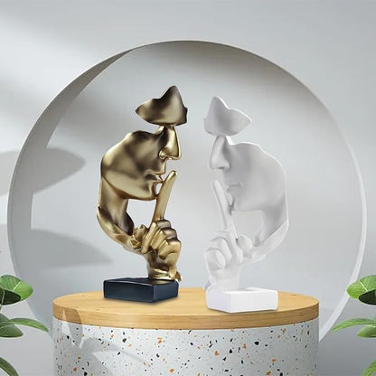 aboxoo Thinker Statue, Silence is Gold Abstract Art Figurine, Modern Home Resin Sculptures Decorative Objects Piano Desktop Decor for Creative Room Home, Office Study Decor (Large Black)
