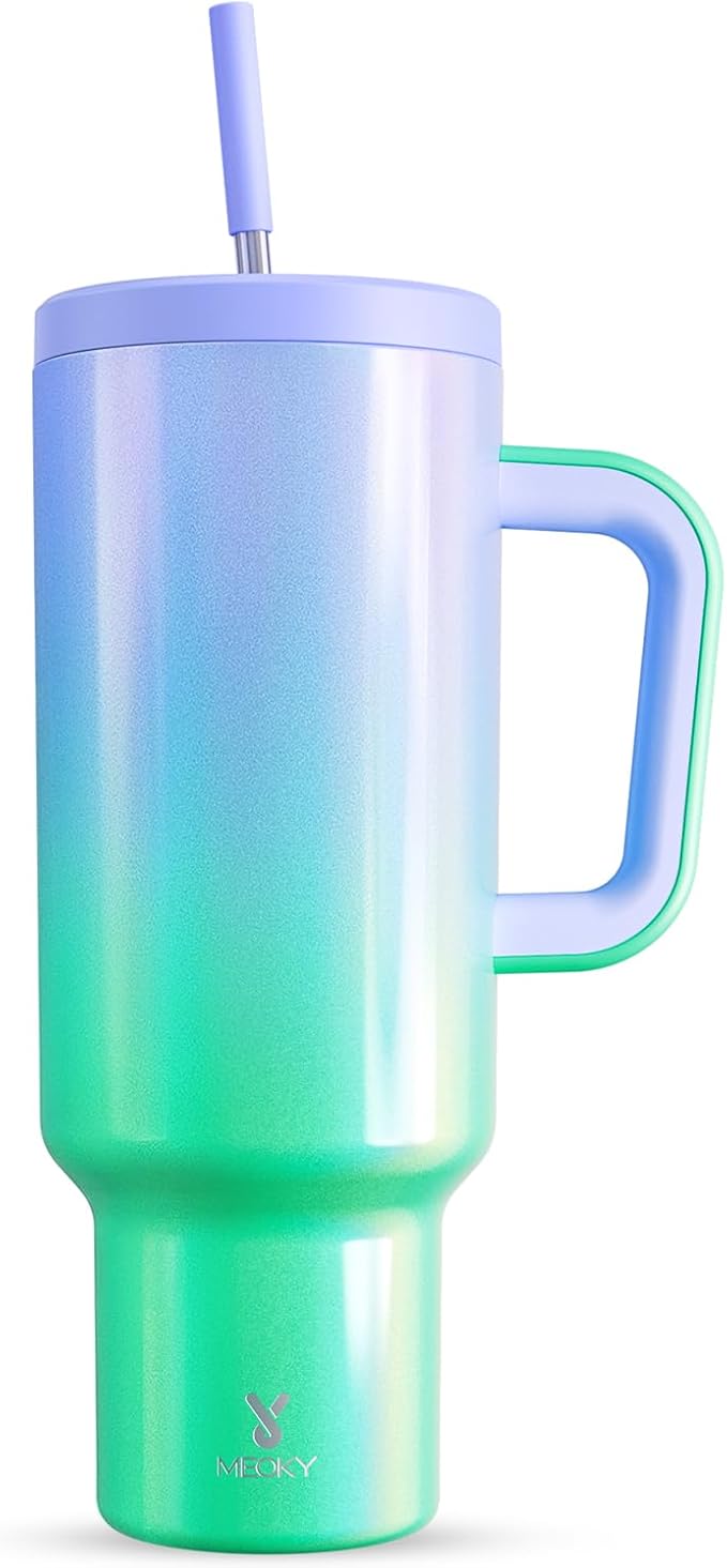 Meoky 50 oz Tumbler with Handle, Tumbler with Lid and Straw, Insulated Stainless Steel Travel Mug, 100% Leak-proof, Keeps Cold for 36 Hours or Hot for 12 Hours (Fairyland)