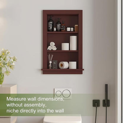 Recessed Medicine Cabinet for Bathroom Cabinet with Storage,14x24 in Wall Shower Niche Insert,3-Tier Bathroom Niche for Shower Wall,Recessed Medicine Cabinet Insert for Drywall,MDF,Brown