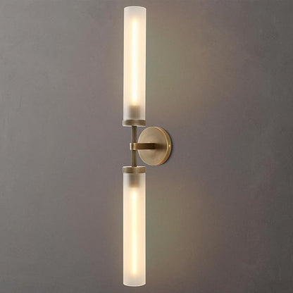 30" 2 Lights Hardwired Frosted Glass Bathroom Wall Sconces, Handmade Knurled Brass Wall Light Fixture,Modern Vanity Light for Living Room,Hallway, Bedroom, Indoor Wall Lamp, Bulb Included