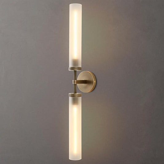30" 2 Lights Hardwired Frosted Glass Bathroom Wall Sconces, Handmade Knurled Brass Wall Light Fixture,Modern Vanity Light for Living Room,Hallway, Bedroom, Indoor Wall Lamp, Bulb Included