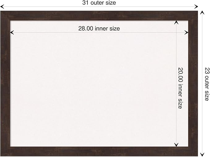 Amanti Art White Cork Board for Wall, 23x31 Vision Board with Brown Wood Frame, Medium Corkboard Office Decor for Home Organization, Rustic Farmhouse Corkboard Pinboard to display items for home