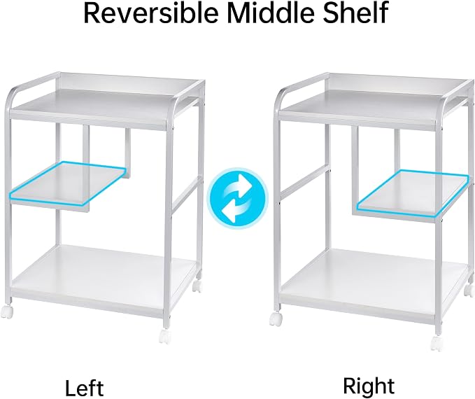 Fannova Large Printer Stand Table with Storage Shelf for Host Computer, PC Tower, CPU and Shredder, 3 Tier Rolling Printer Cart with Wheels for Home Office Storage and Organization - White