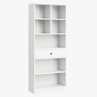IRONCK Bookcase and Bookshelves, 70" Tall Bookshelf Floor Standing 6 Tiers Display Storage Shelves, Book Shelf with Drawers for Home Office, Living Room, Bedroom, Library, White