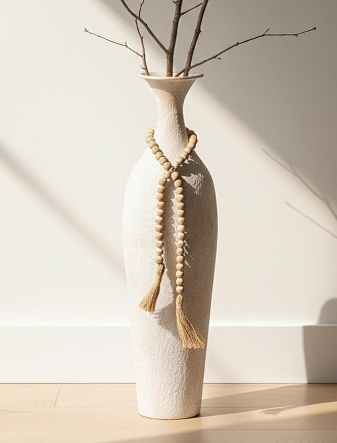 Sziqiqi Metal Tall Floor Vase: 23.2in Large Boho Vase for Pampas Grass - White Slender Decorative Vase Big Standing Rustic Farmhouse Flower Holder for Living Room Indoor Fireplace Home Decor Corner
