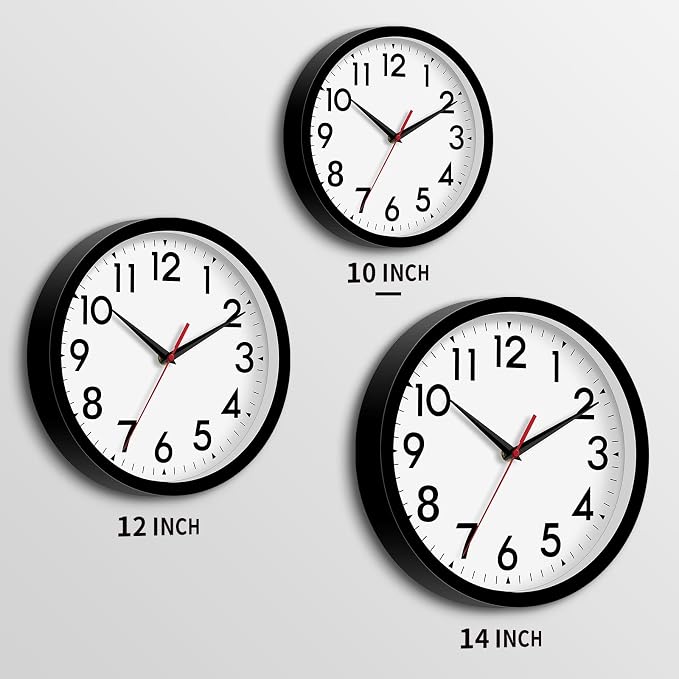 DAXSMY Wall Clock Analog 10 Inch Silent Non Ticking Battery Operated Modern Decorative for Living Room Kitchen Office Bedroom Bathroom(Black)