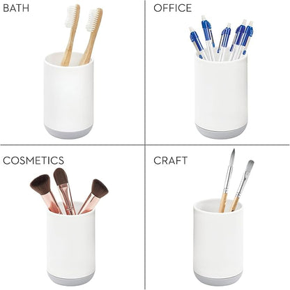 iDesign Toothbrush Holder for Normal Toothbrushes, Spin Brushes, and Toothpaste, The Cade Collection - 3" x 3" x 4. 5", White/Gray