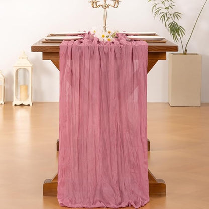 Socomi 3pcs Mauve Valentine's Day Cheesecloth Table Runner Boho Rustic Gauze 120 inch 10FT Cheese Cloth Runner for Wedding Party Baby Shower Birthday Home Decor Holiday Decorations