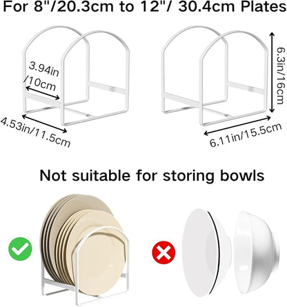 2 Pack Kitchen Plate Holder Organizer for Cabinet Space Saver Dinner Dish Storage Rack Upright Dish Drying Racks Metal Plate Dish Racks Stand for Cupboard and Countertop Rustproof Large White