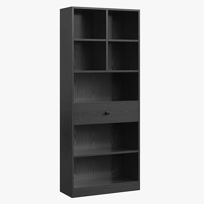 IRONCK Bookcase and Bookshelves, 70" Tall Bookshelf Floor Standing 6 Tiers Display Storage Shelves, Book Shelf with Drawers for Home Office, Living Room, Bedroom, Library, Black