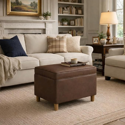 Spatial Order Home Decor | Dinah Collection Modern Storage Ottoman | Ottoman with Storage for Living Room & Bedroom(Brown Faux Leather)