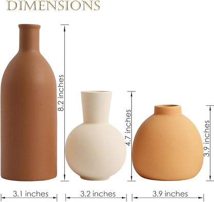 Ceramic Vase Set of 3 - Handcrafted Ceramic Vases for Home Decor & Shelf - Modern Farmhouse Decor for Kitchen, Office, Bedroom & Living Room Decorative Objects for Mantel, Table Centerpieces