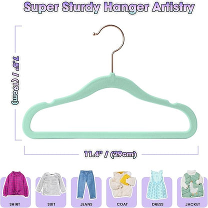 Baby Hangers Velvet 50 Pack-11.4 Inch,Baby Clothes Hanger Non Slip, Kid Hanger for Closet,Durable Infant/Toddler Hangers Teal Hanger