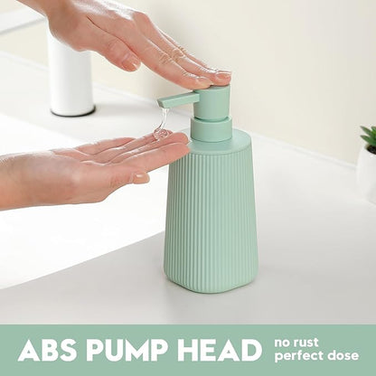 Small Soap Dispenser for Bathroom and Kitchen, Modern Farmhouse Striped Style Plastic Hand Soap Dish Soap Dispenser with Pump Matte Light Green